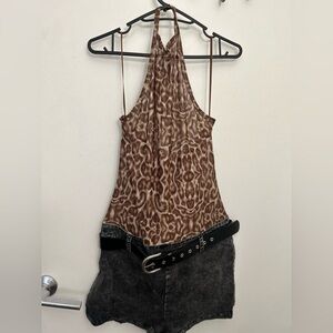Fashion Nova Brown Patterned Halter Jumpsuit